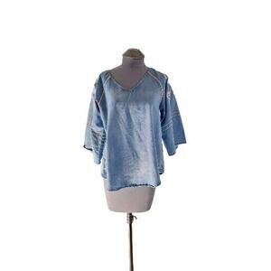 Mur Mur Anthropologie size s blue blouse Embroidered Shoulder